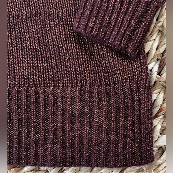 LOFT bronze Brown metallic sheen v-neck sweater sz S chic glitter Party EUC - Picture 4 of 15